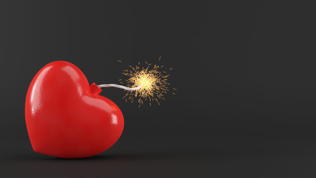 A red heart-shaped bomb with a burning fuse reminds us how hard it is to live unoffended.