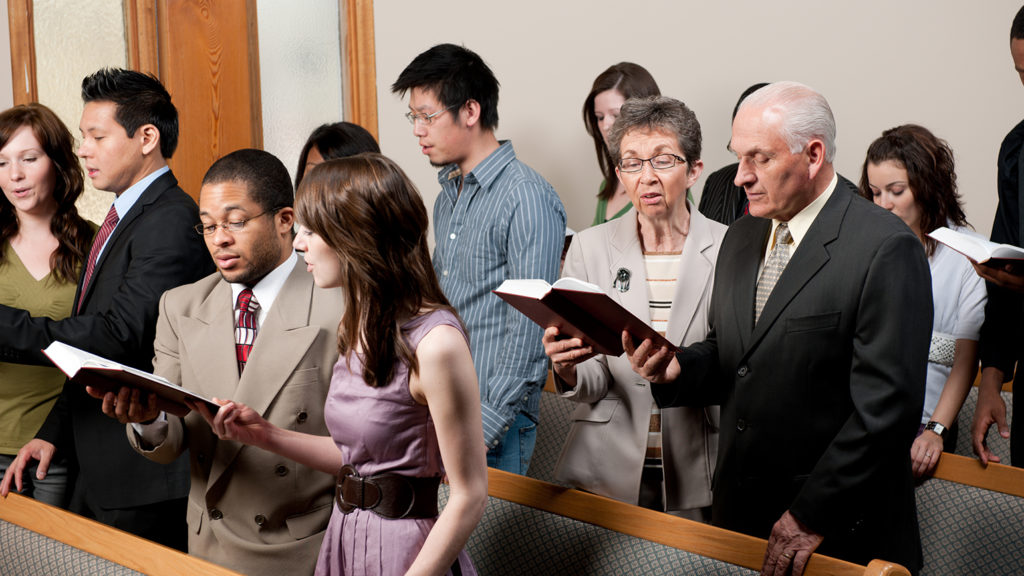 Royalty-free stock image: A diverse church congregation; Getty Image
