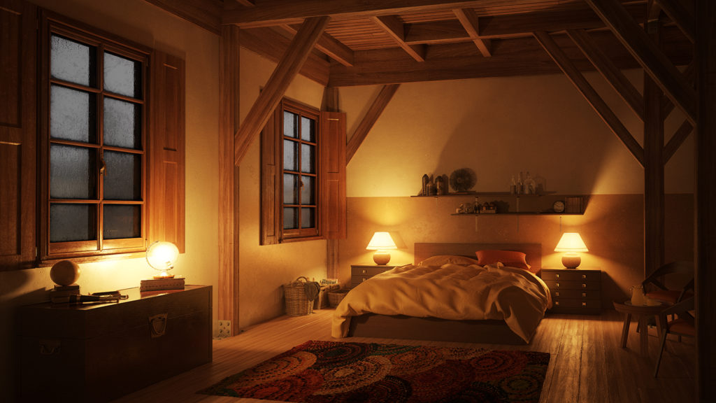 A comfortable bedroom with warm lamps to help someone sleep better